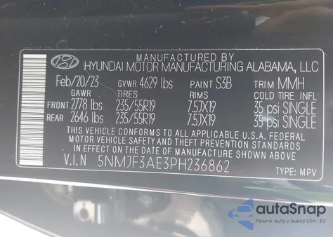 2023 Hyundai Tucson Sel from USA, damaged, VIN 5NMJF3AE3PH236862